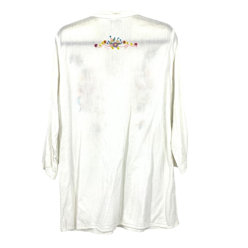Vintage Embroidered Designs Blouse Womens Sz M Whit Multicolor Floral Embroidery - Picture 2 of 7